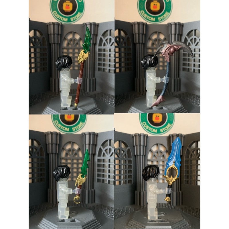 Weapons Set - Blue Dragon, Earth Picker & Great Sword Custom Minifigure Accessories Toys