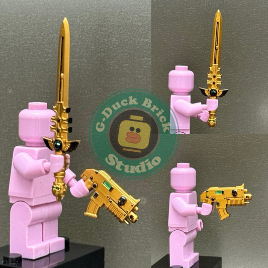 Warhammer 40K Inspired Custom Minifigure Accessories – Sword & Bolter Combo